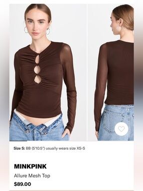 NWT MINKPINK Allure Mesh Long Sleeve Top in Chocolate Brown